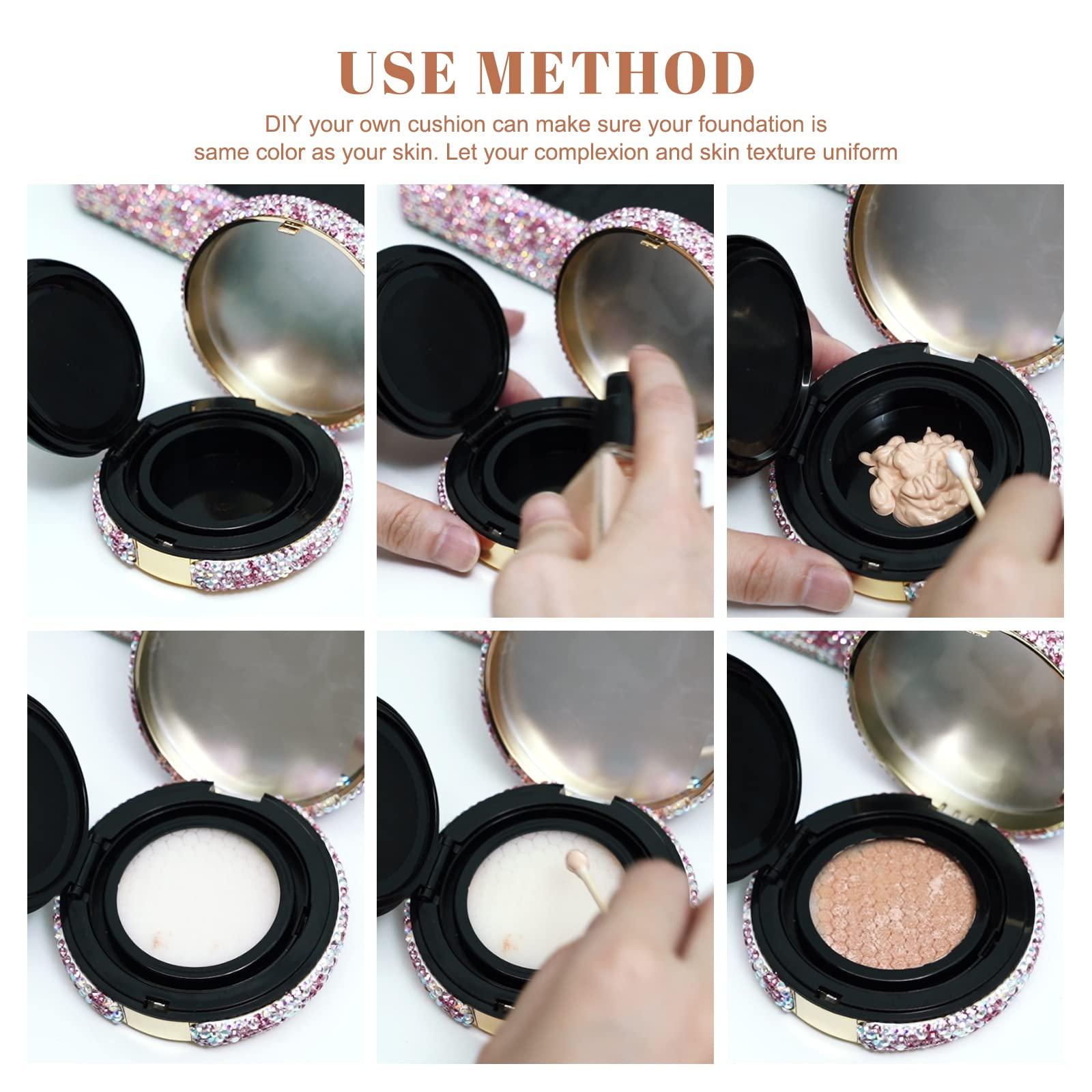 KEYPOWER KEYPOWER Makeup Powder Empty Box with Bling Diamond Loose Powder Compact Empty Container with Powder Puff and Mirror Refillable for Home or Trip (White)