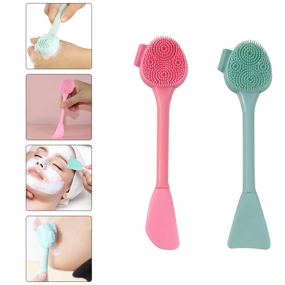 HEALLILY Facial Cleansing Brush, 2PCS 4 in 1 Silicone Face Brush & Face Scrubber for Deep Gentle Exfoliating, Remove Blackheads, Double-Ended Face Wash Brush for Makeup Skincare