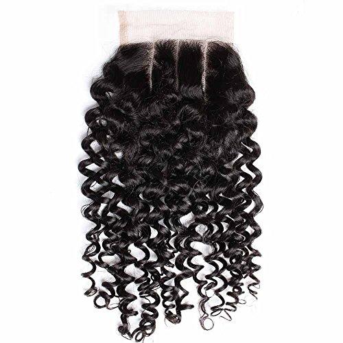 sent hair Sent Hair Curly Wave Lace Closure Brazilian Virgin Hair Unprocessed Curly Human Hair Closure with Baby Hair Three Part Natural Color 14inch