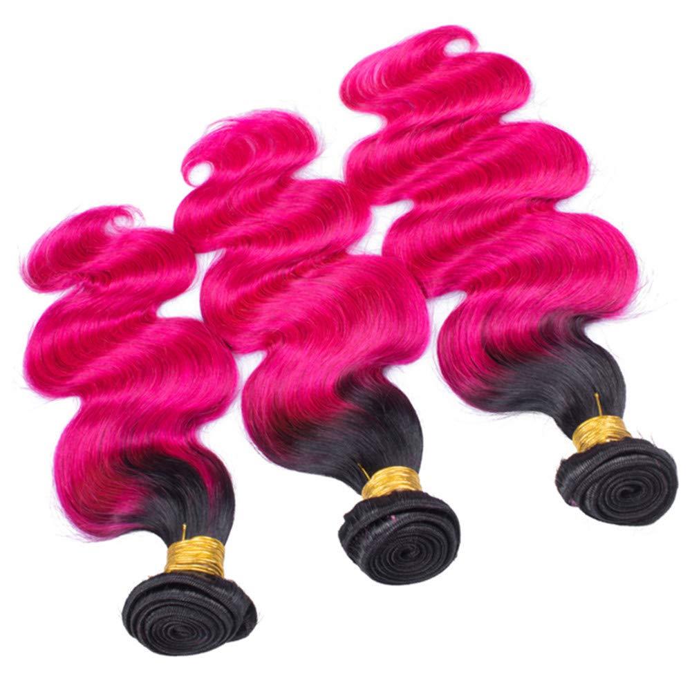 Tony beauty hair Tony Beauty Hair Peruvian Hot Pink Ombre Human Hair Body Wave Bundles Dark Roots #1B/Hot Pink Ombre Wavy Human Hair Weave Wefts Pink Ombre Hair Extensions 3/4 Bundles Lot (28 28 28)
