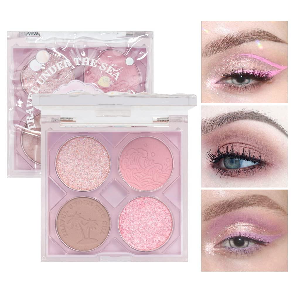 AMY\'S DIARY Pink Mini Eyeshadow Palette Glitter Eye shadow Makeup 4 Colors ,Warm Brown Pink Eyeshadow Shiny Sparkle Shimmer Glitter Eyeshadow Waterproof Pallete,sliver Glitter Eye Eyeshadow Make Up (02)