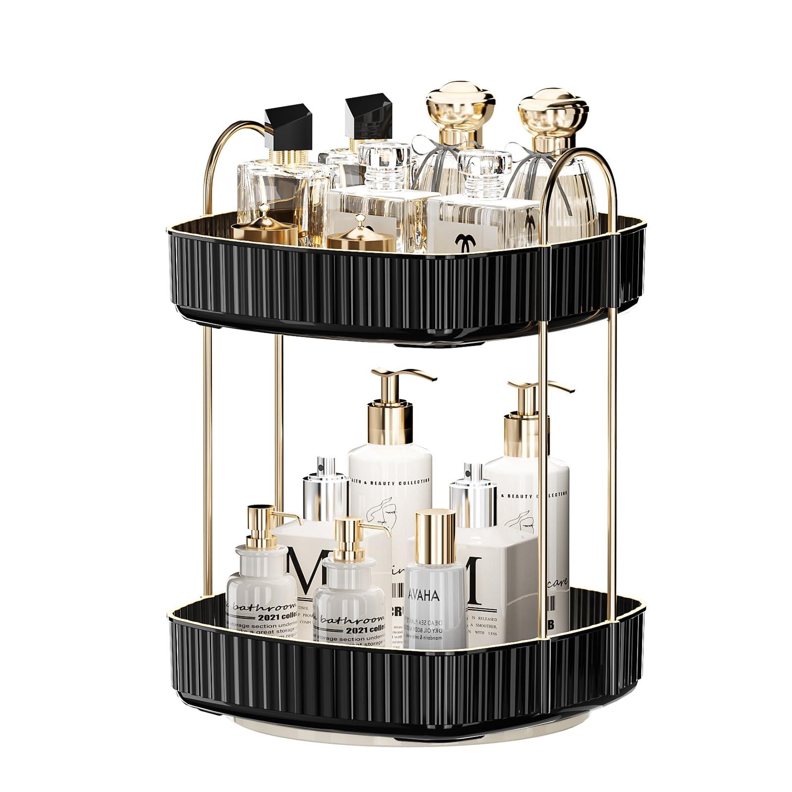 YCIA&DONE YCIA&DONE Rotating Makeup Organizer and Square Rotating Makeup Organizer Black 2 Tier
