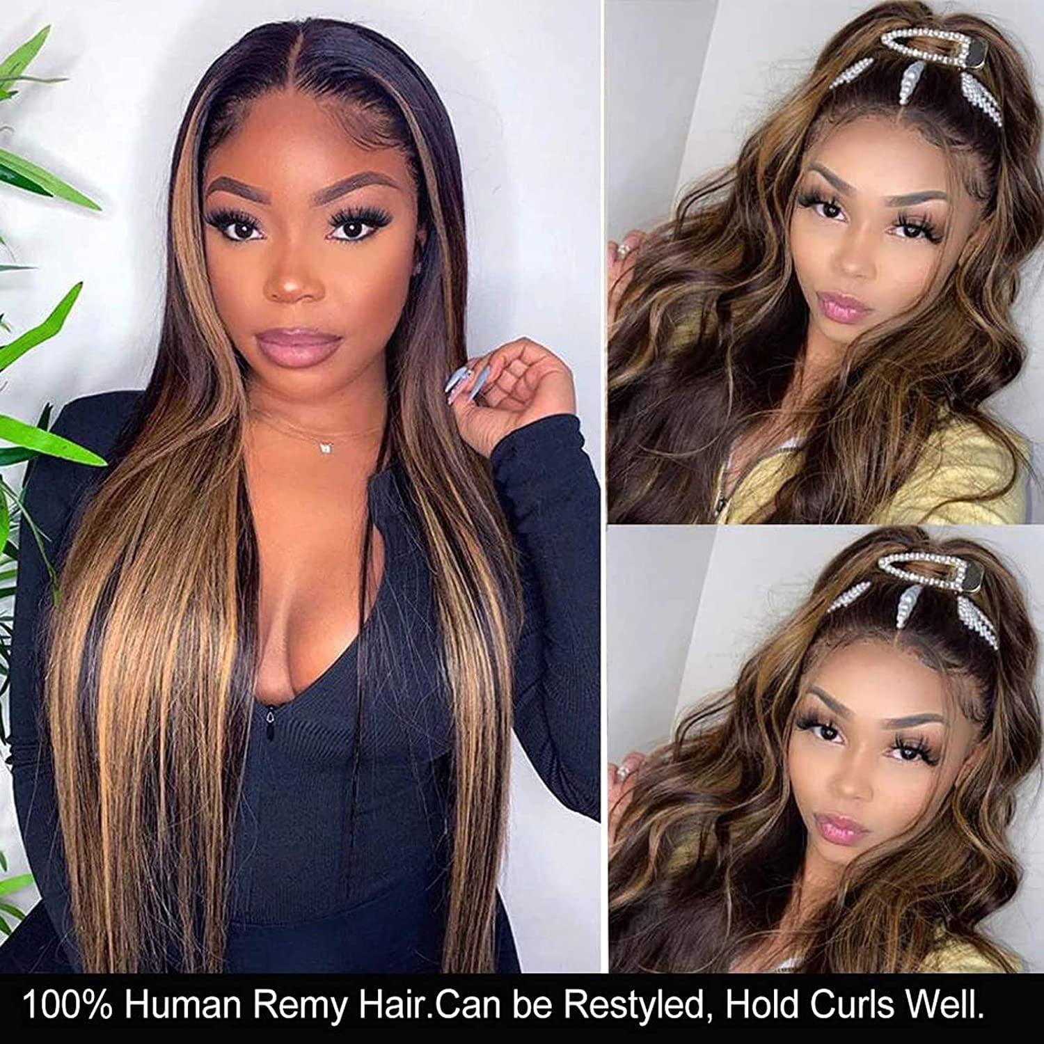 haha Haha Ombre Straight Bundles Human Hair Brown Highlight Human Hair 3 Bundles Brazilian Remy Virgin Hair Sew In Bundles For Women Black Brown Piano Color Hair Weave Extensions 16 18 20 Inch FB30