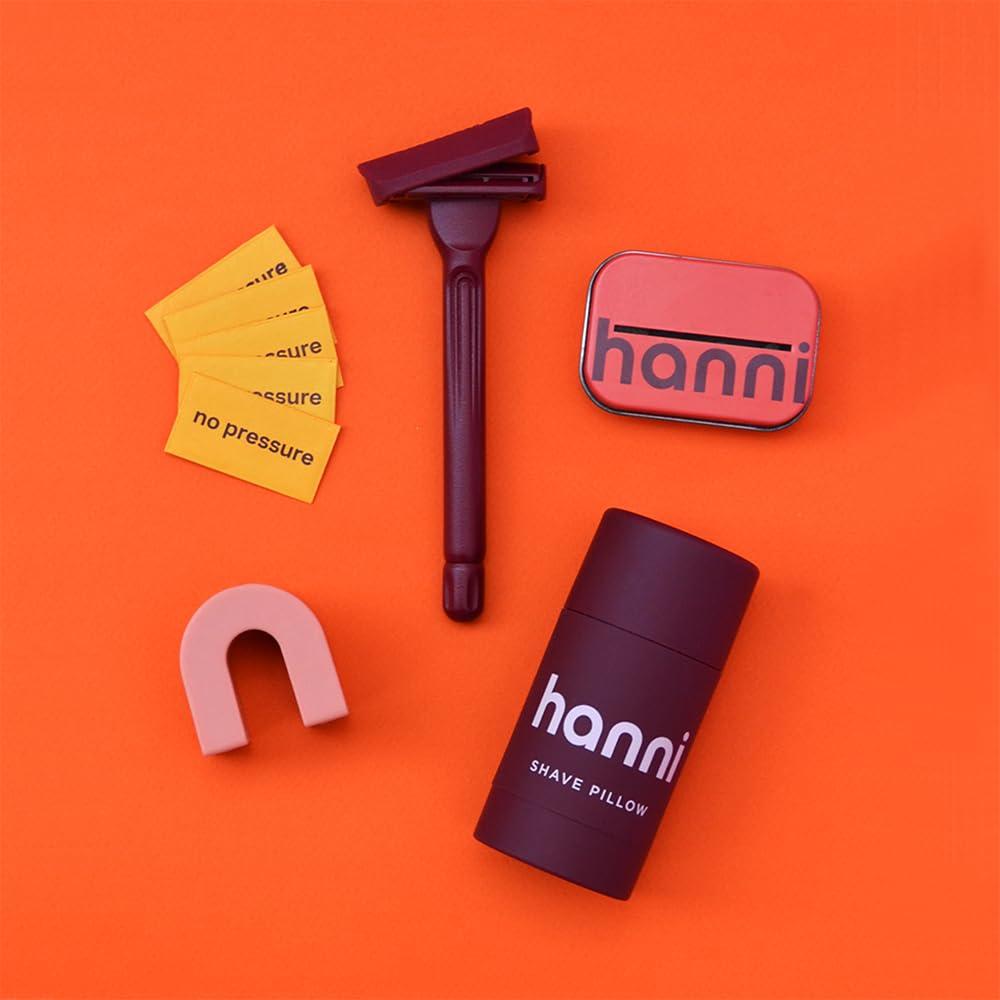 HANNI HANNI Shave Starter Set, Saftey Razor with Blades and Shaving Gel, Unisex Grooming Kit for Smooth, Soft Skin, Hair Removal Gift Set for All Skin Types, Burgundy
