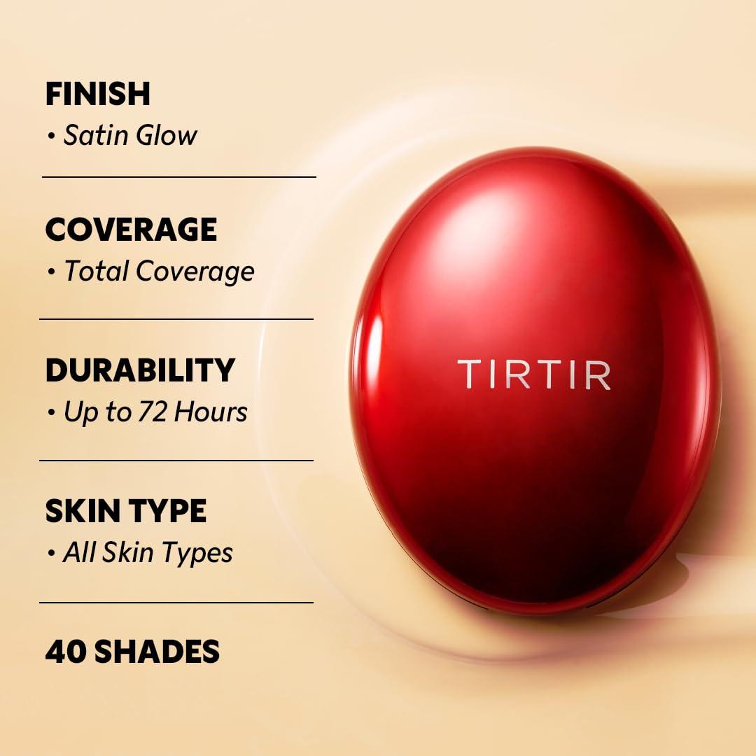TIRTIR TIRTIR Mask Fit Red Cushion Foundation | Full coverage, Weighless, Skin fit, Satin Glow Finish, Korean cushion foundation (#34N Pecan, 0.63 Fl Oz (Pack of 1))