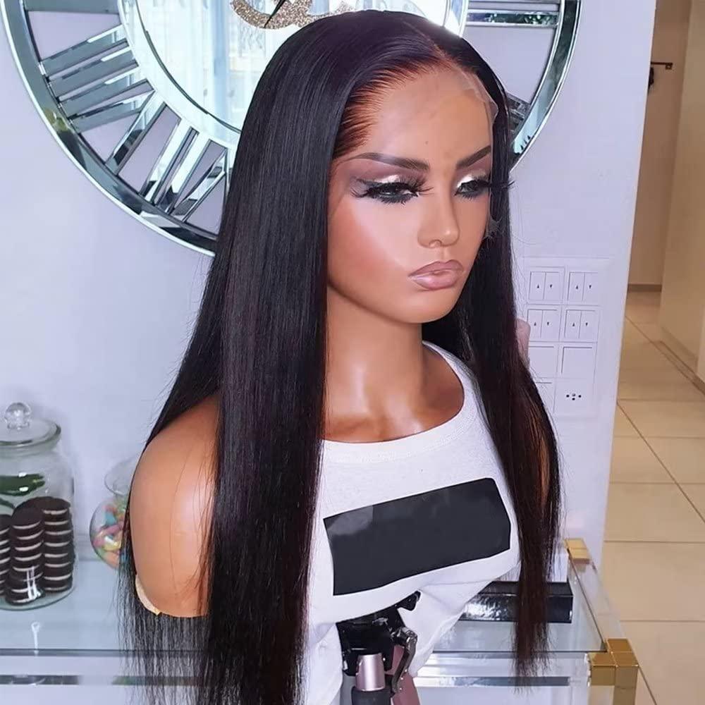 oulaer 360 Lace Frontal Wig Human Hair Silky Straight HD Transparent Lace Front Wig For Women Pre Plucked With Baby Hair Glueless Brazilian Remy Hair Natural Black Wigs Bleached Knots 150% Density 22Inch