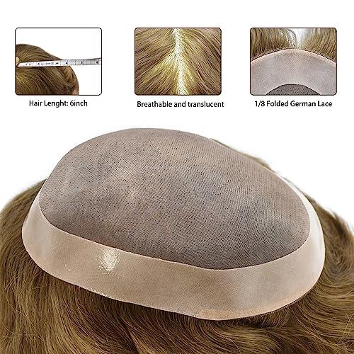 Generic Mens Toupee Men Hair System Durable Fine Monofilament European Human Hair Replacement Toupee for Men Hair Pieces Poly Coated Hair Prosthesis for Men17# DARK ASH BLONDE Medium density6*9