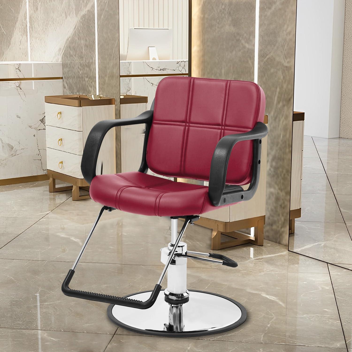 Ruesleag Salon Chair Barber Chair Hair Styling Chair Heavy Duty Hydraulic Swivel Hair Modern Fashion Shampoo Styling Hair Cutting Chairs Spa Beauty Salon Equipment Chairs for Men Women Adults,Burgundy