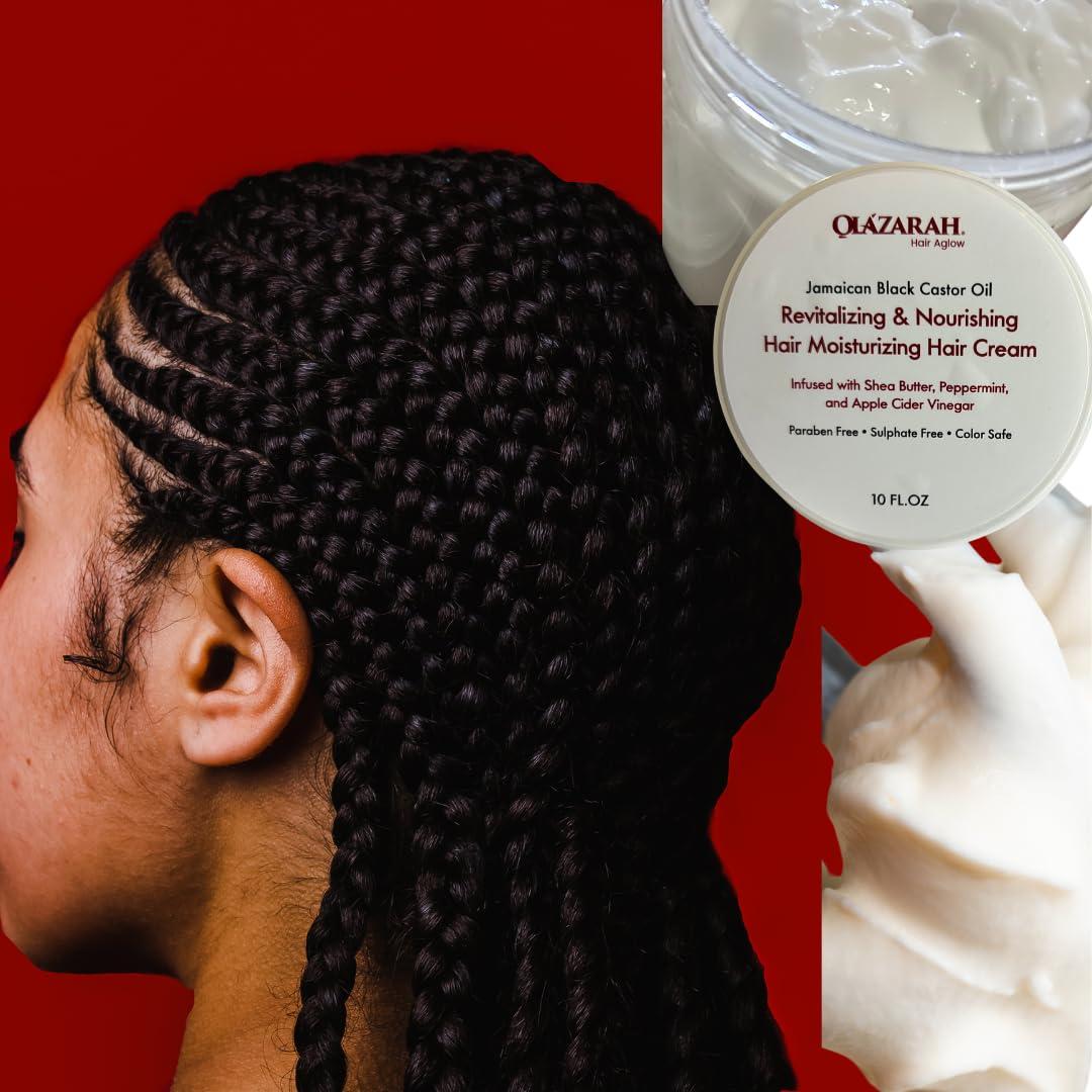 OLAZARAH OLAZARAH Jamaican Black Castor Oil Revitalizing & Nourishing Hair Moisturizing Hair Cream, Infused with Shea Butter, Peppermint, and Apple Cider Vinegar, 10 Fl. oz