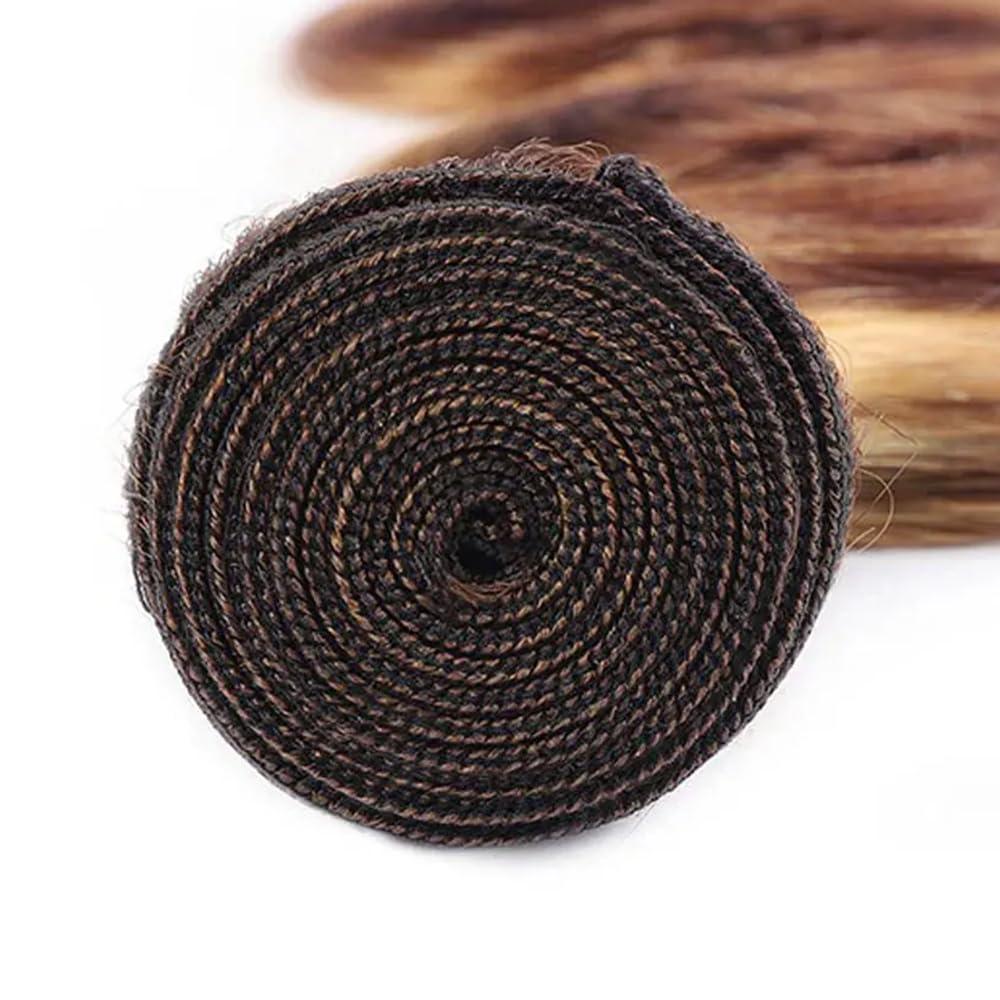 AuokMar Highlight Bundles Human Hair P33/613 Body Wave Bundles 8A Peruvian Virgin Hair 3 Bundles 14 16 18 Inch Reddish Brown Mixed With 613 Blonde Body Wave Bundles Hair Extensions 300g