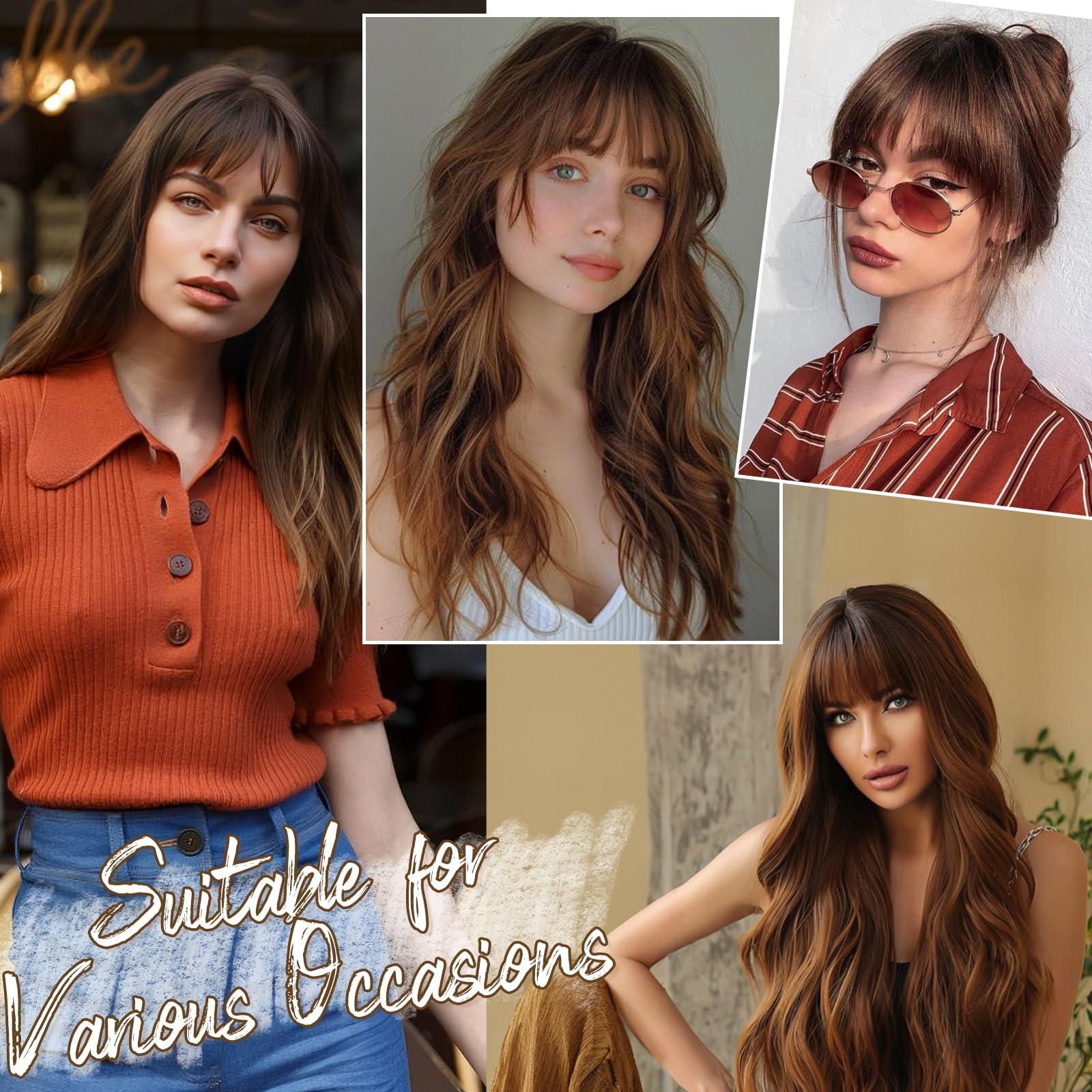 BARSDAR BARSDAR Human Hair Clip in Bangs - Clip in Bangs Real Human Hair Wispy Brown Hair Bangs for Women, Bangs Hair Extensions Clip in Fringe with Temples Hairpieces Clip on Bangs - Brown