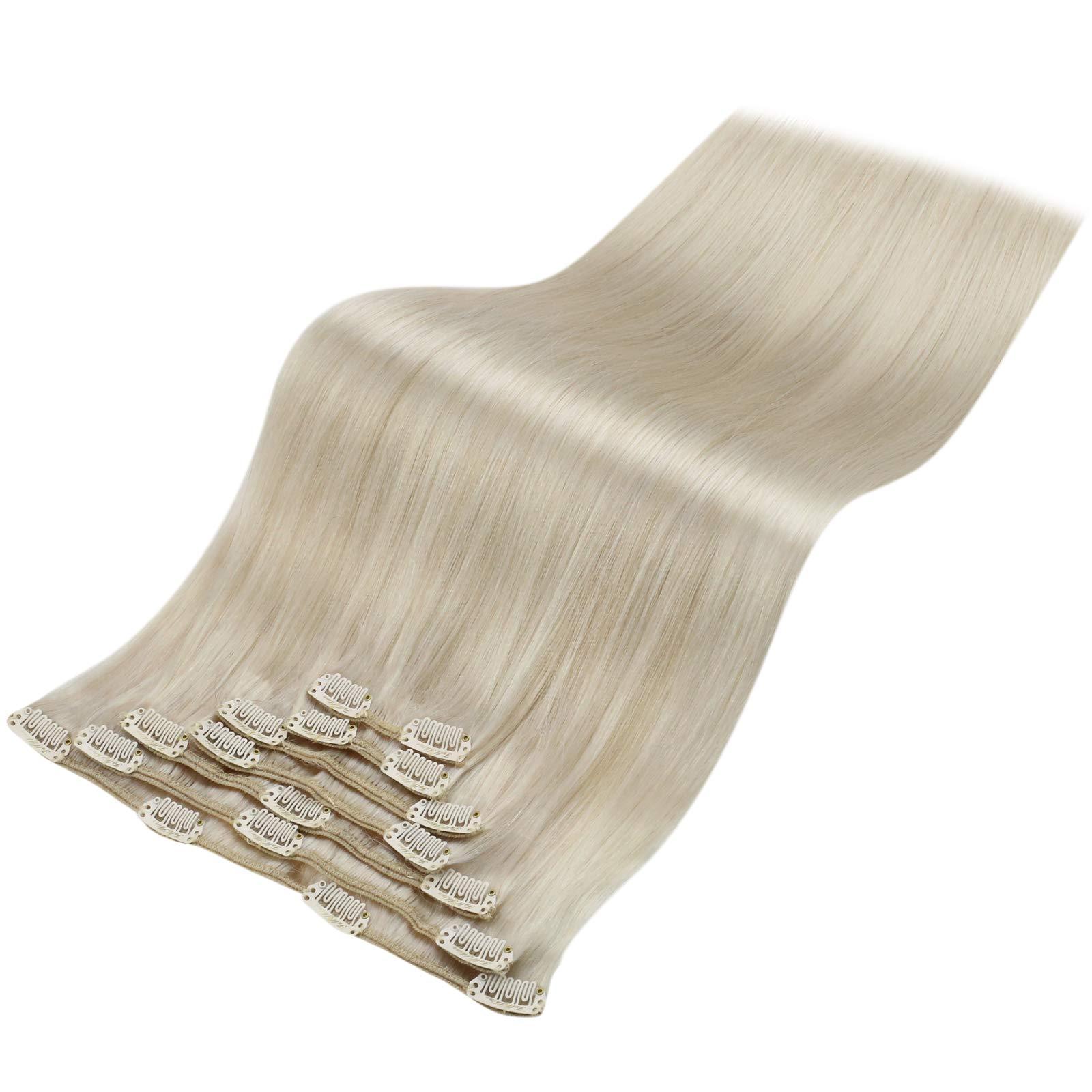 Full Shine Full Shine White Blonde Hair Extensions Clip in Human Hair 10 inch #1000 White Blonde Clip in Hair Extensions Real Human Hair Straight Remy Hair Extensions Full Head 7pcs/100g