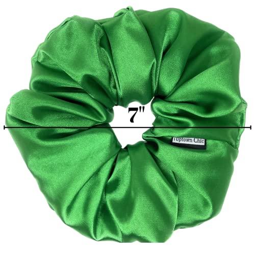 IUPTOWN CHIC Jumbo XL Luxury Silk Charmeuse Scrunchies for Women Girls, Frizz Prevention, Sleep Hair Holder Scrunchy, Large Elastic Ties Band for Ponytail Bun, Hair Ties for Breakage Prevention (Black)