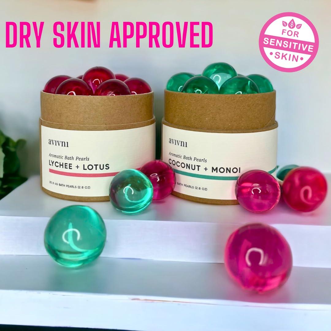 Avivni Avivni Moisturizing Bath Oil Beads (15 Pearls), Coconut Oil, Monoi Oil, Soothing Tropical Scent, Biodegradable, Recyclable Container, Mother\'s Day