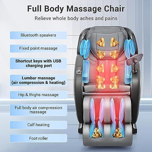 Mazzup Mazzup Full Body Zero Gravity Shiatsu Massage Chair with Fully Assembled, LCD Screen, Shortcut Keys, USB Charging Port, Heat, for Loved Ones, Parents, Black
