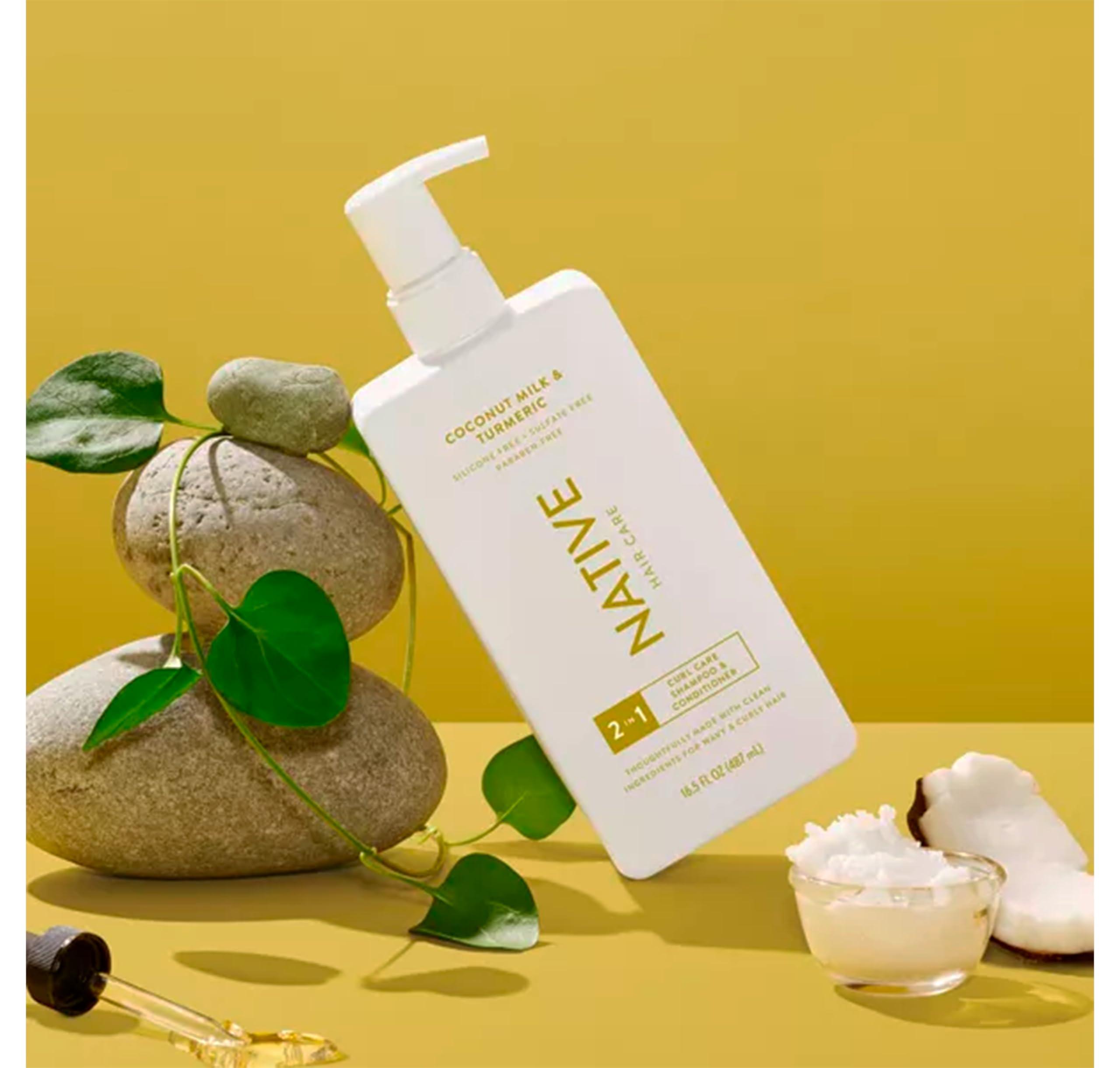 Hair Care Native - Hair - 2 in 1 - Shampoo and Conditioner - Coconut Milk & Turmeric - Contain Naturally Derived Ingredients | All Hair - Silicone, Sulfate and Paraben Free - 16.5 FLOz - Pack Of 01