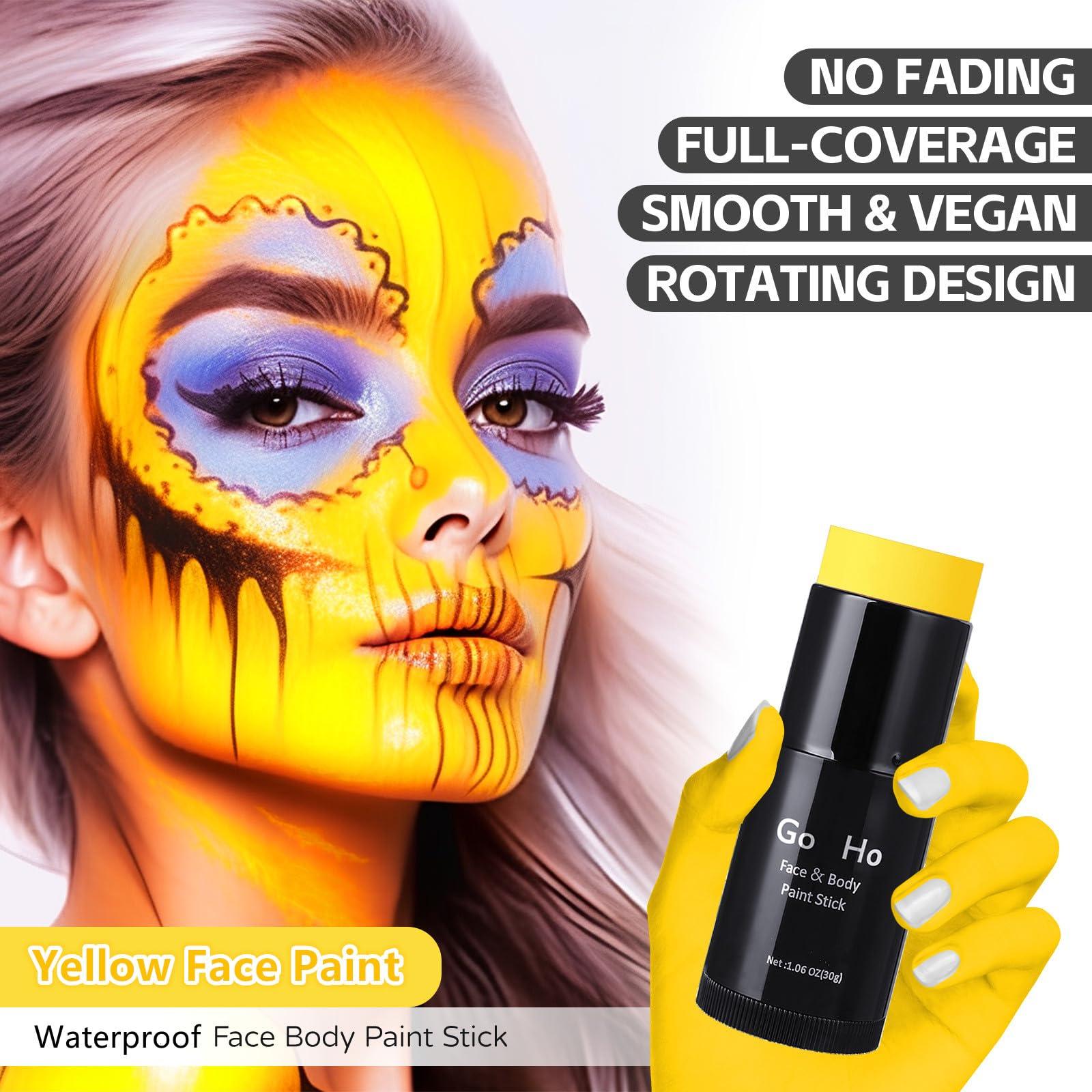 Go Ho Go Ho Cream-Blendable Yellow Face Paint Stick (1.06 oz) - Full-Coverage Body Paint for Adults, Children, Halloween, Cosplay, SFX Makeup - Waterproof Eye Black