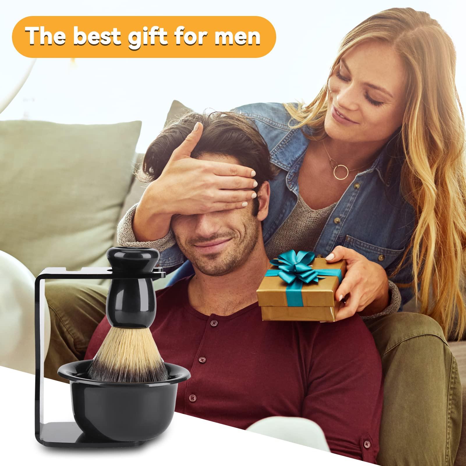HERCHR Shaving Kit for Men, Shaving Brush and Bowl Mens Shaving Kit 3 in 1 Mens Shaving Brush Set Shaving Accessories Men Safety Shaving Stand Shave Brush Shaving Bowl Portable Shave Brush Kit