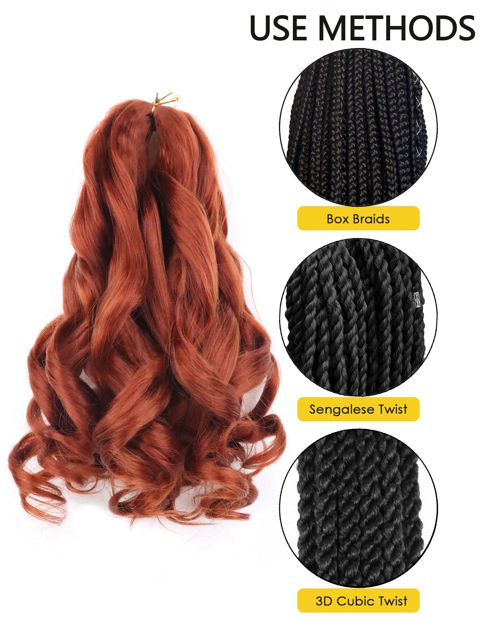 Aeagoo Ginger Braiding Hair Pre Stretched 8 Inch Short Bob French Curly Braiding Hair with Curly Ends 8 Packs french Curl Braids Hair Extensions (8 Inch,350)