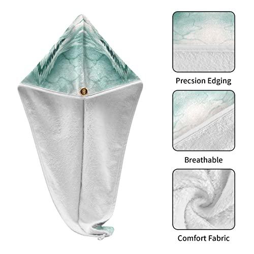 Poeticcity White Ice Dragon in White Stone Digital Painting Ripped Pattern 2 Packs Hair Towel Wrap, Absorbent Turban Bath Hair Towel Hat, Quick Drying Hair Towel with Button for Curly, Long, Thick Hair