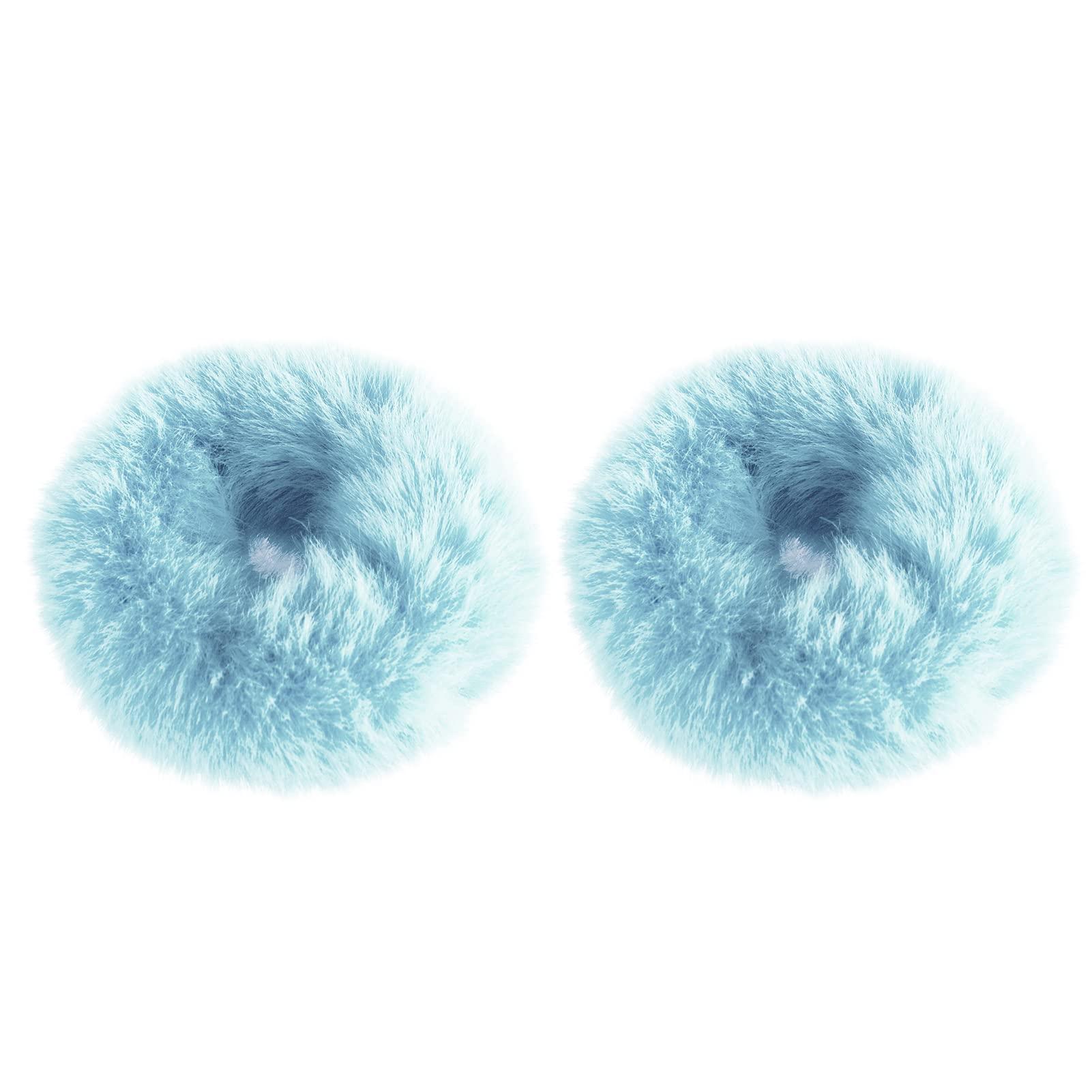 Mljsh 2 PCS Light Blue Pom Pom Hair Tie Fuzzy Scrunchies Furry Hair Bands With Faux Rabbit Fur Fluffy Elastic Hair Bobbles Ponytail Holders Girls Women Hair Accessories