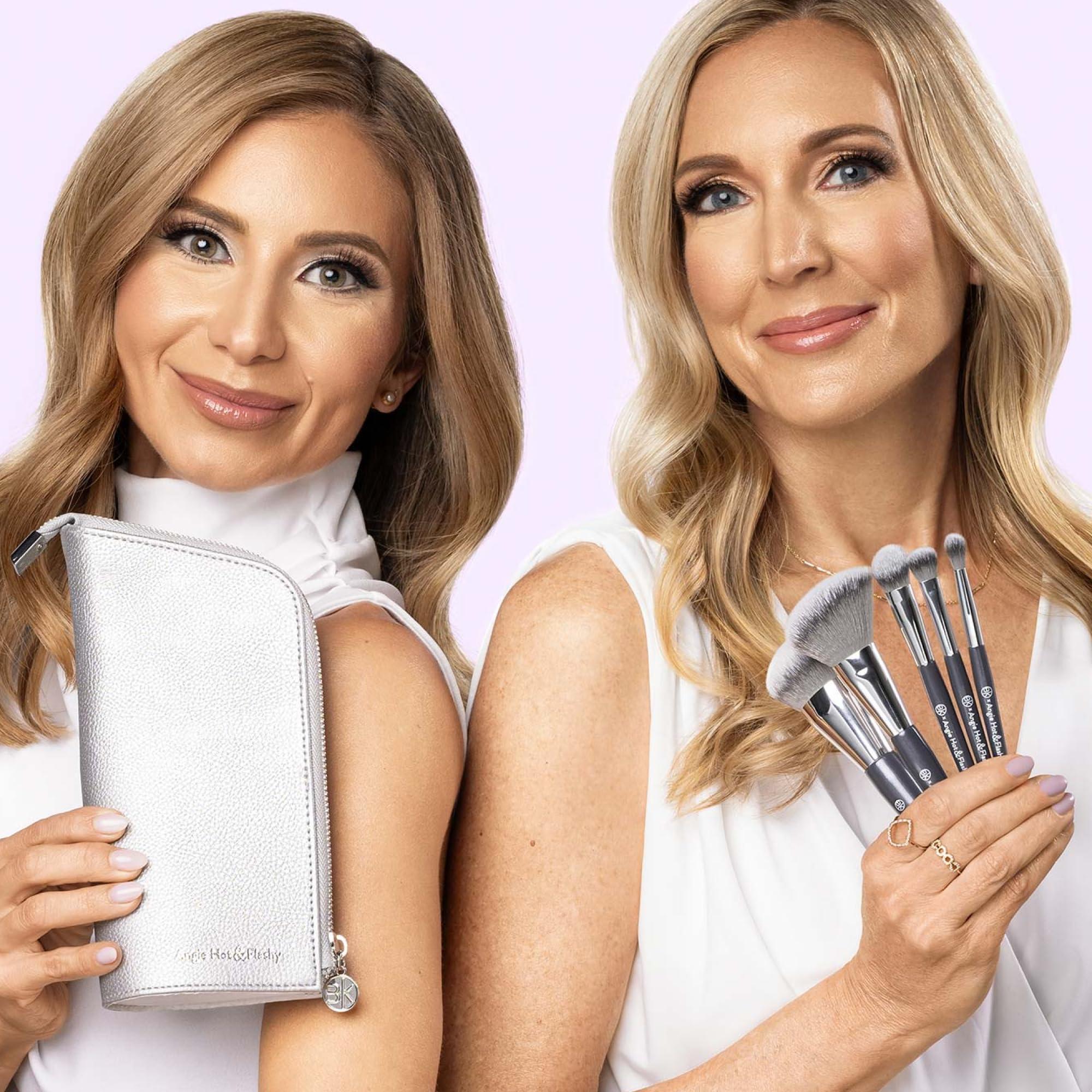 BK BEAUTY BK BEAUTY BRUSHES - ANGIE HOT & FLASHY Travel Brush Set with Pouch - Foundation Makeup Brushes - Brush for Liquid or Cream Foundations - Under-Eye Concealer | Bronzer, Blush & Highlighter Makeup Brush