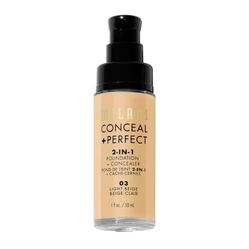 Milani Milani Conceal + Perfect Liquid Foundation - Light Beige, 1 Fl. Oz. Cruelty-Free, Water-Resistant, Oil-Free, Medium-To-Full Coverage, Satin Matte Finish