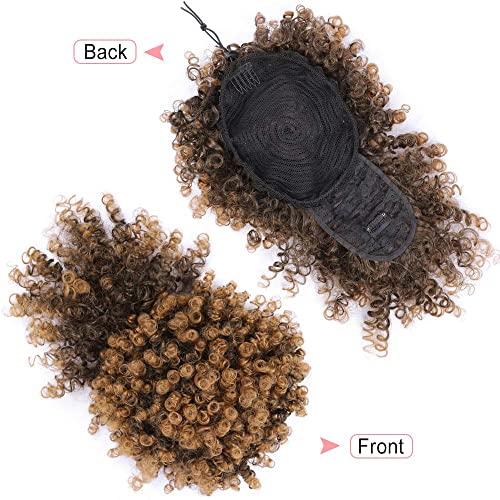 ENTRANCED STYLES ENTRANCED STYLES Drawstring Ponytail with Bangs Afro Puff Ponytail Extensions for Women Short Curly Puff Ponytail with Bangs Clip in Wrap Updo Hairpiece for Women(T30)