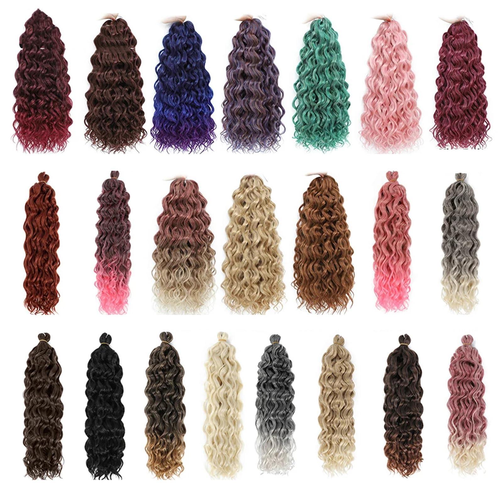 Generic Generic Deep Wavy Twist Crochet Hair Curls Water Wave Crochet Braids Synthetic Curly Braiding Hair Extensions For Women T1B-Blue-Purple 24Inch#3Pcs/Lot