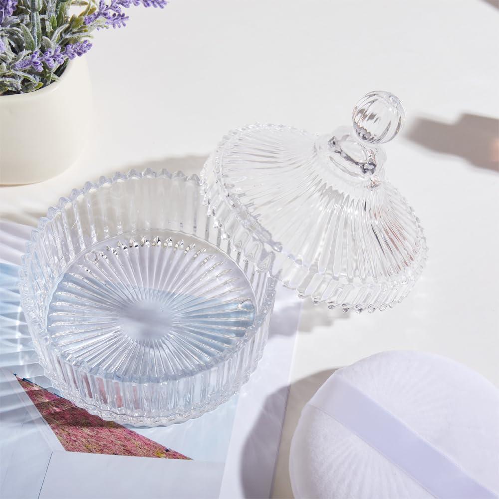 COSHINE COSHINE Extra Large Body Powder Puff Dish, Powder Puff Crystal Container, Body Puff Jar, Puff not Including