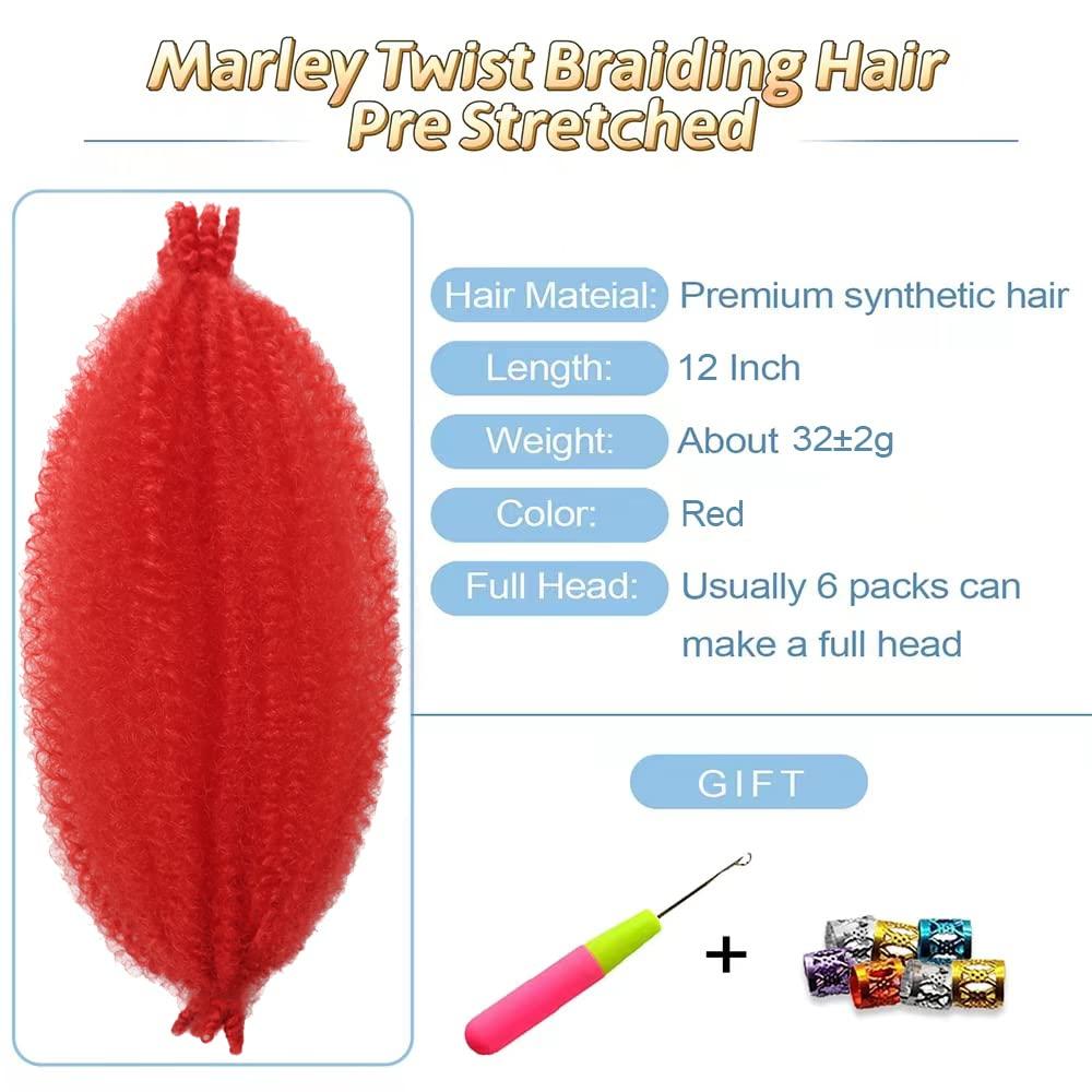kaluli Marley Twist Braiding Hair Red 12 Inch Marley Hair for Faux Locs Butterfly Locs Crochet Hair for Black Women Spring Twist Hair Passion Twist Hair Springy Afro Twist Hair Kinky Curly Braiding Hair