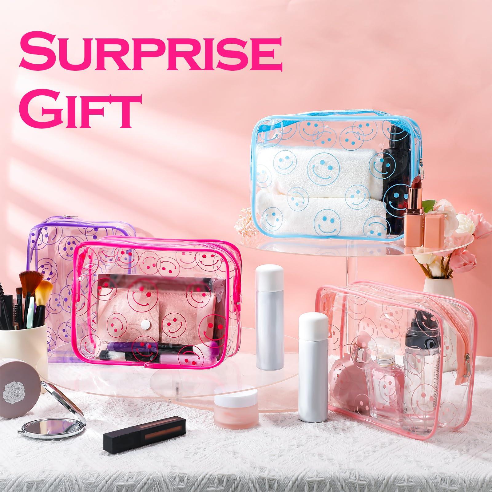 Cunno Cunno 6 Pcs Makeup Bags Gifts for Women Preppy Boho Smile Face Flamingo Clear Makeup Bags Cosmetic Transparent PVC Travel Toiletry Organizer(Smile Style)