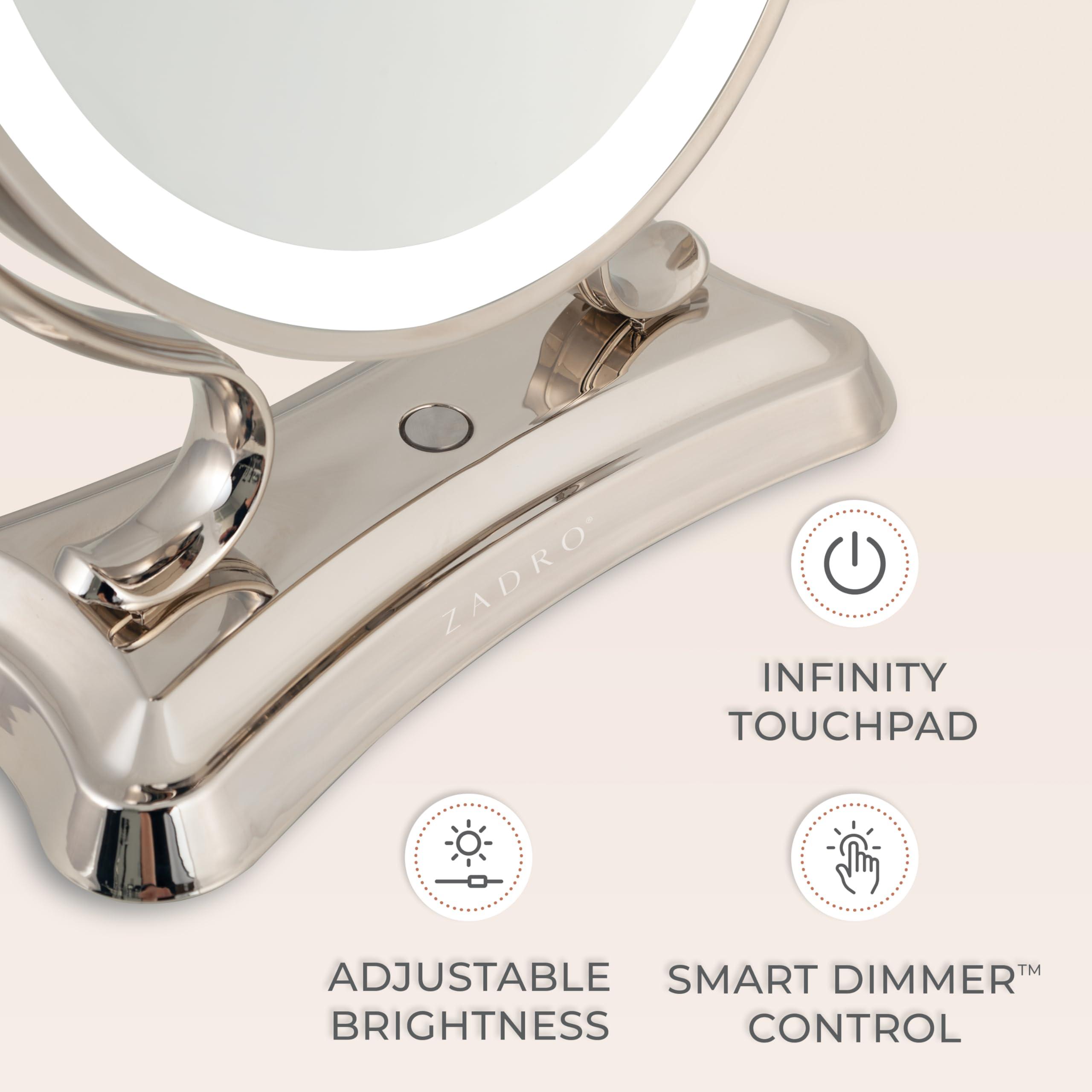 Zadro Zadro 12" Glamour LED Makeup Mirror with Lights and Magnification 5X/1X Touch Control Mirror with Lights for Makeup Desk (X-Large | 5X/1X | 12" W x 16" H | LED, Polished Nickel)