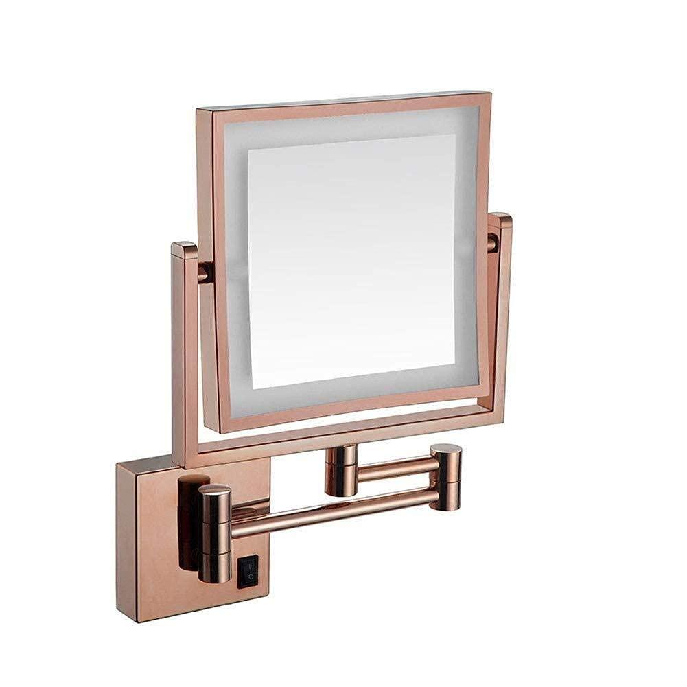 RHYNIL RHYNIL Vanity Mirror Makeup Mirror Wall Mounted USB Charging Cordless LED Illuminated Makeup Mirror 3X Magnification Extending Folding Double Side with Drilling Or Without Drilling Rose Gold