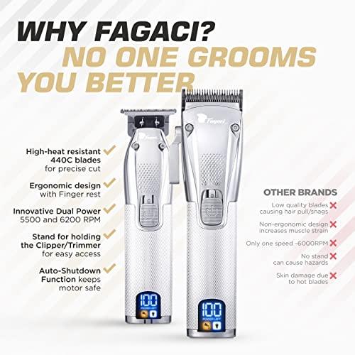 Fagaci Fagaci Hair Clippers for Men and Round Brush for Blow Out Set, Barber Clippers for Hair Cutting, Cordless Hair Clippers and Trimmers Set, Maquina de Cortar Cabello, Round Brush for Blow Drying