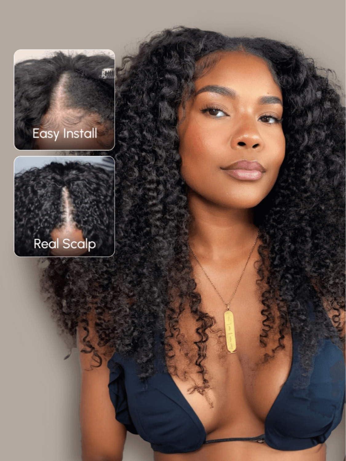 Beauty Forever Beauty Forever V Part Wig Human Hair Curly EasiContour Vpart Wigs No Leave Out Glueless Upgraded U Part Wigs for Women Clip In Half Wig None Lace Front Wigs Natural Color 150% Density 20inch