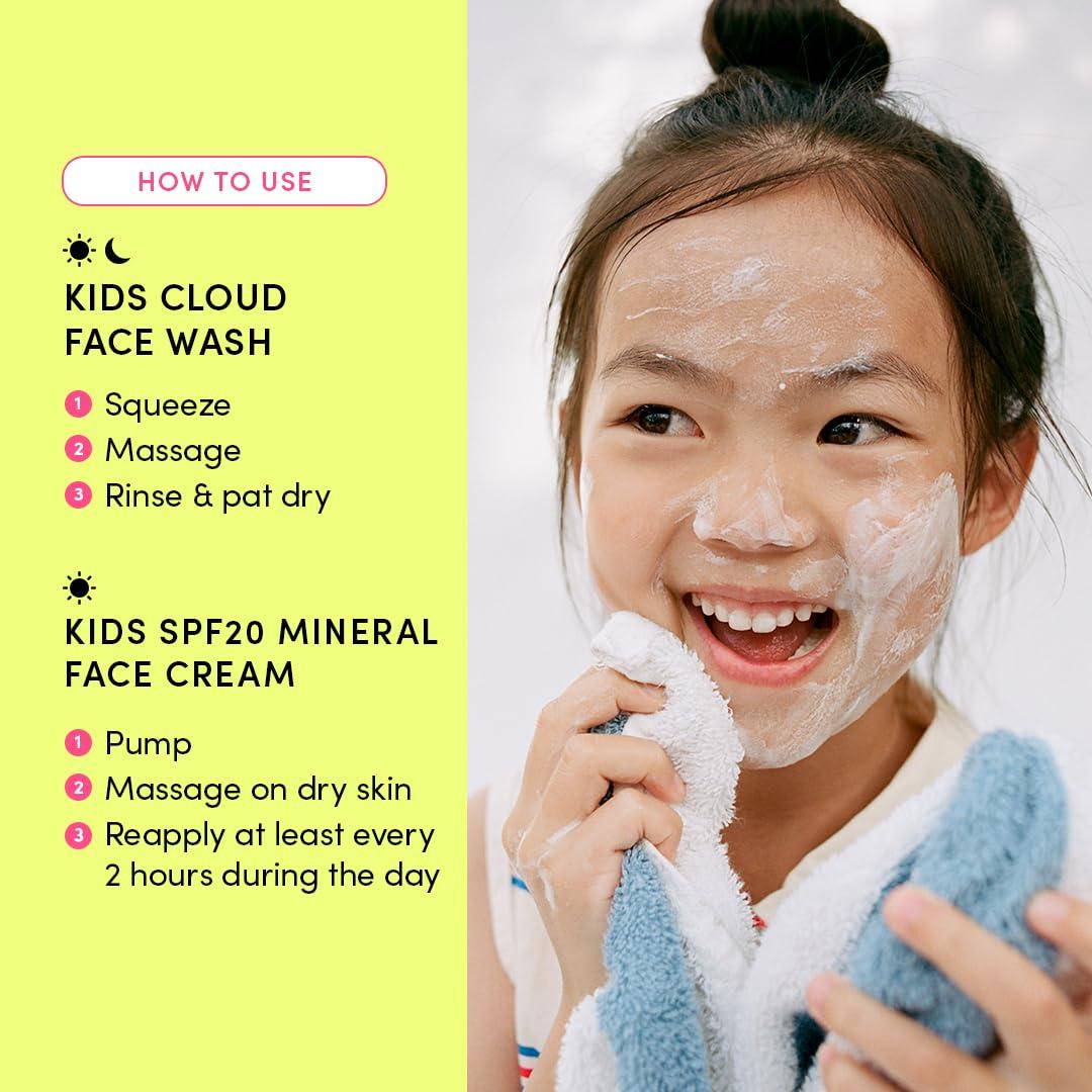 Evereden Kids Happy Morning DUO: Clean & Vegan Skin Care for Kids Bundle | Kids Skin Care Cloud Face Wash + SPF 20 Mineral Face Cream | Non-Toxic | Non-Comedogenic | Fun | Easy-to-Use Skincare for Kids