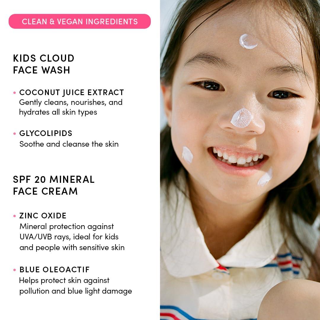 Evereden Kids Happy Morning DUO: Clean & Vegan Skin Care for Kids Bundle | Kids Skin Care Cloud Face Wash + SPF 20 Mineral Face Cream | Non-Toxic | Non-Comedogenic | Fun | Easy-to-Use Skincare for Kids