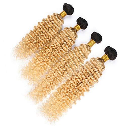 Tony beauty hair #1B/613 Blonde Ombre Deep Wave Brazilian Human Hair Weave Bundles 4Pcs Lot Black Roots Bleach Blonde Ombre Virgin Human Hair Weave Wefts Deep Wave Curly Bundles Double Wefts (28 28 28 28)