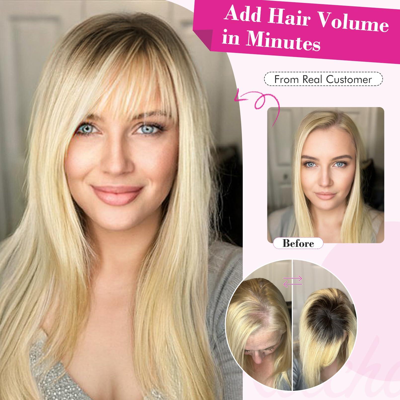 REECHO REECHO Hair Toppers for Women Real Human Hair, 10 inch Hair Toppers with Bangs, Hair Topper for Women with Thinning Hair, Dark Grey