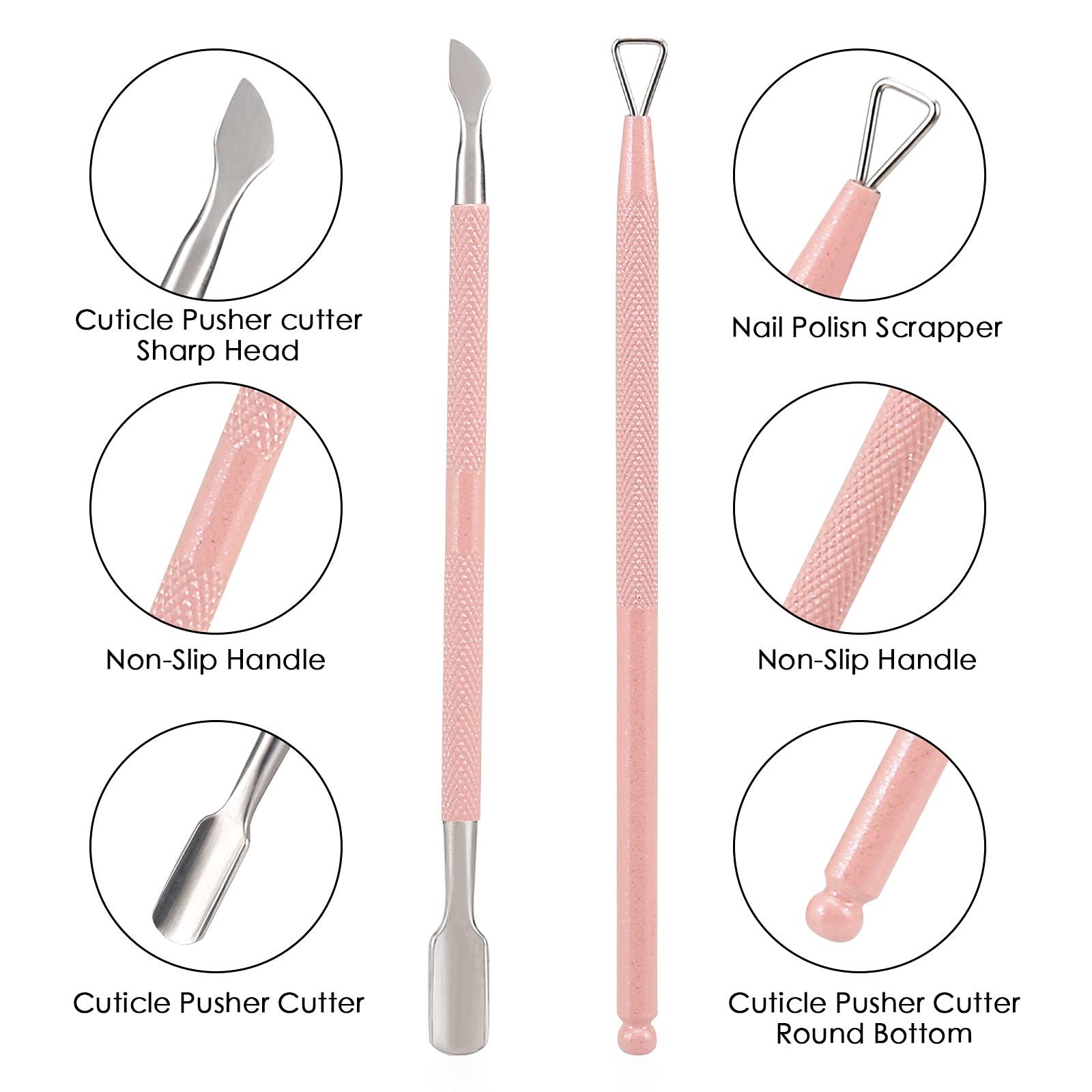 YINYIN Cuticle Trimmer with Cuticle Pusher and Cutter-YINYIN Cuticle Cutter Cuticle Nipper Professional Stainless Steel Cuticle Clippers Durable Pedicure Manicure Tools for Fingernails and Toenails (Pink)