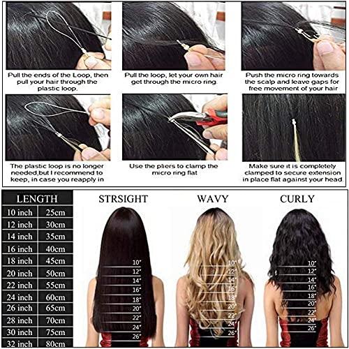 Benehair Benehair Micro Ring Human Hair Extensions Straight Micro Beads Hair Extensions Golden Brown&Bleach Blonde #12P613 50g 24Inch Remy Micro Loop Hair Extensions