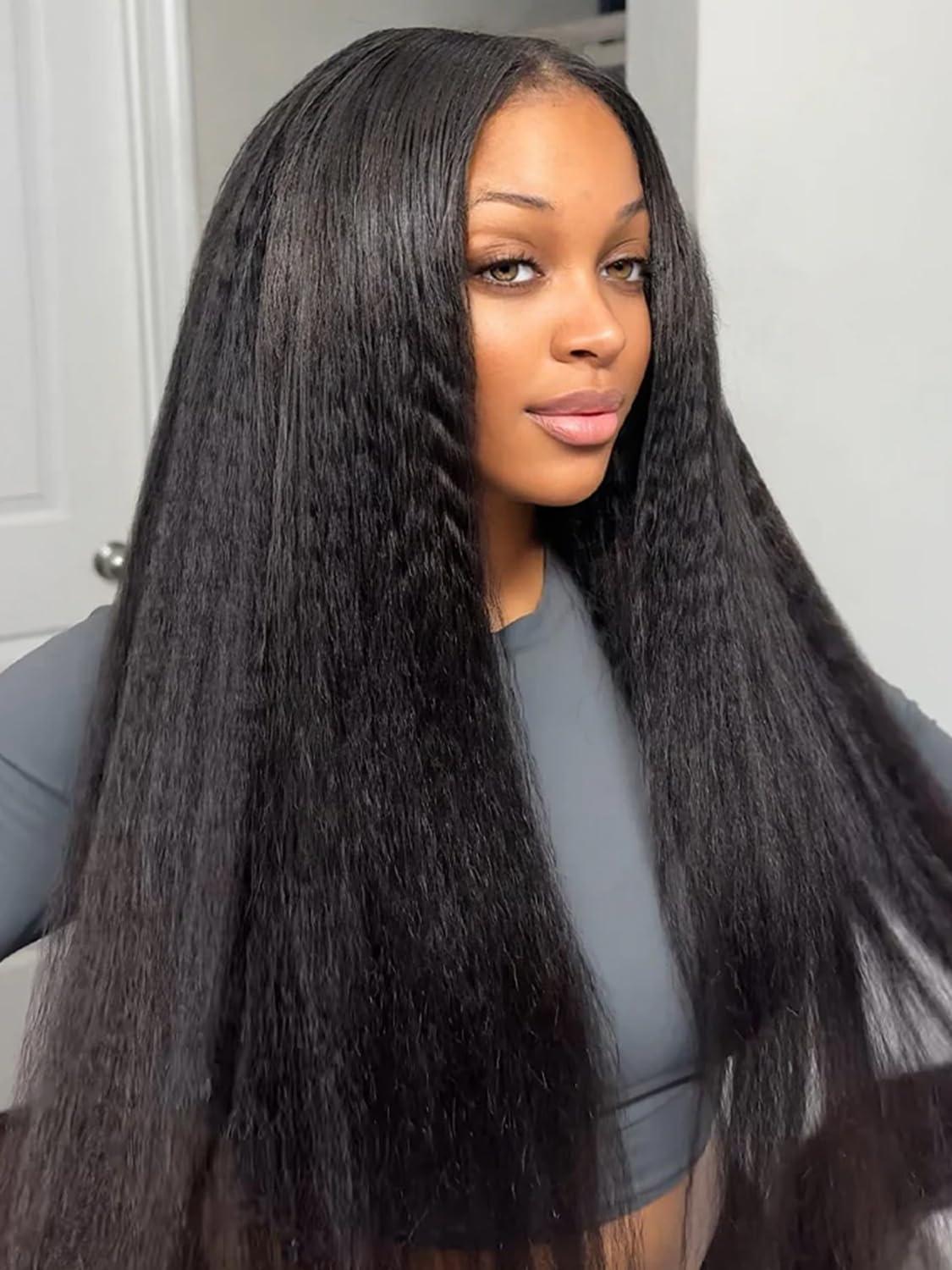 ISEE ISEE HAIR Lace Front Wigs Human Hair Kinky Straight Wear & Go Glueless Wigs Natural Hairline Pre Cut HD Lace Closure Wig Beginner Friendly 180% Density 20 Inch