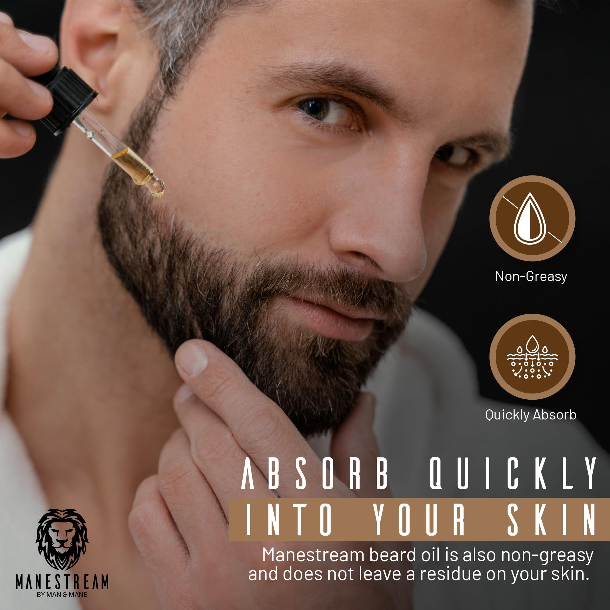 MAN & MANE MAN & MANE Manestream Beard Oil for Men, Beard Growth Oil, Hair Growth Oil with Jojoba, Macadamia, Sunflower, Olive Oils - 50ml (Fall (Sandalwood))