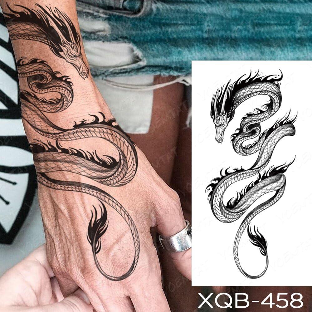 TTHUONG THATHU Waterproof Temporary Tattoo Sticker Black Snake Dragon Flash Tatto Tiger Flowers Roses Body Art Arm Tatoo Men Women