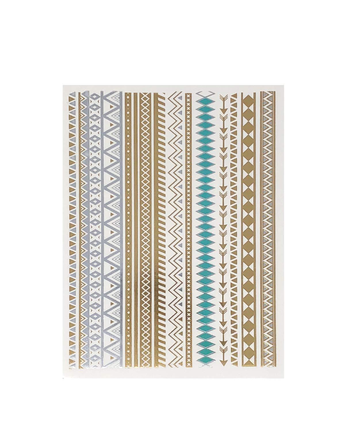 allydrew Wrapables Celebrity Inspired Temporary Tattoos in Metallic Gold Silver and Black (6 Sheets), Large, Triangles & Feathers