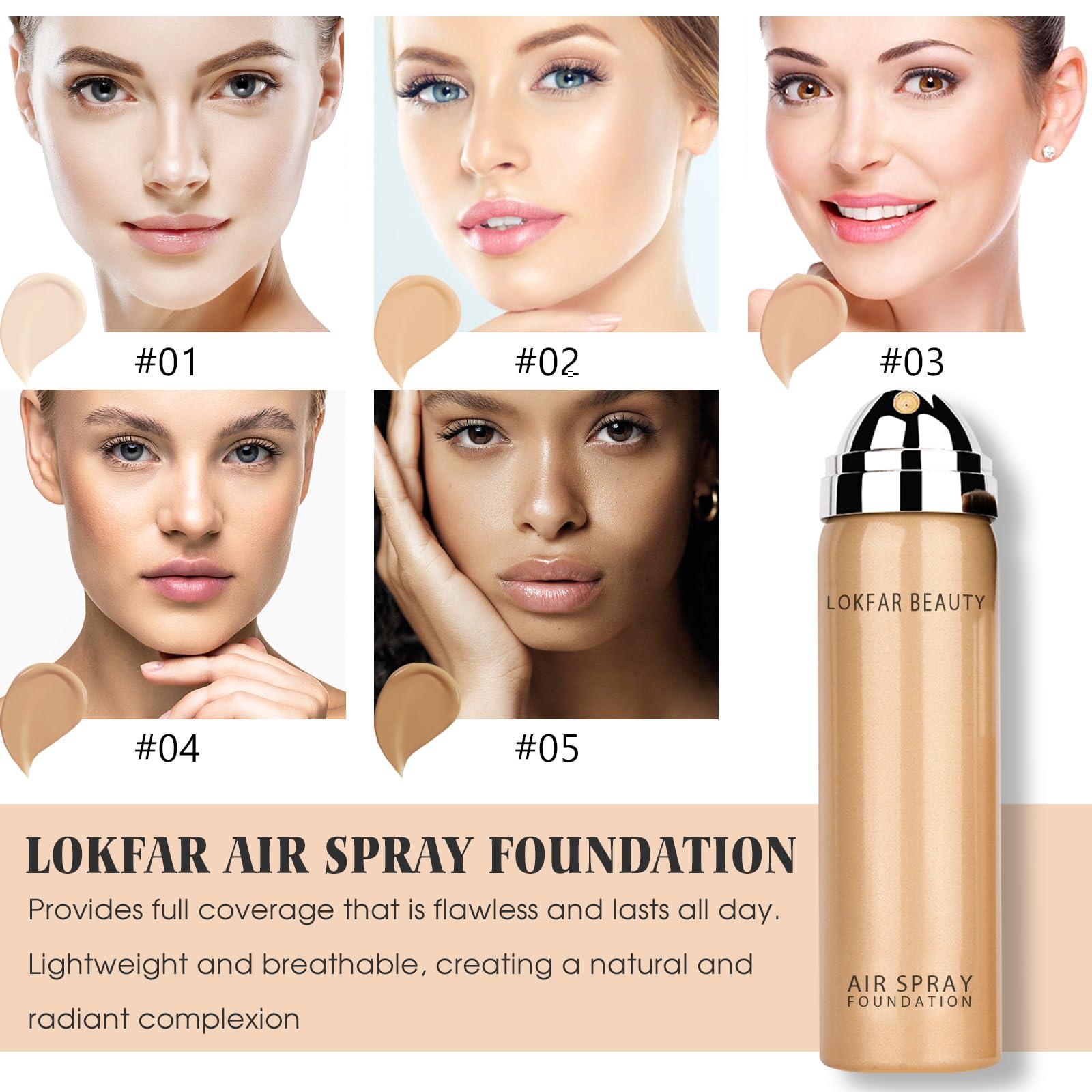 LOKFAR LOKFAR AirBrush Foundation Spray, Silky Mist Spray Makeup Kit with Brush, Full Coverage Foundation for Smooth Radiant Finish, Formula Breathable Lightweight Hydrating | #04 Buff Beige