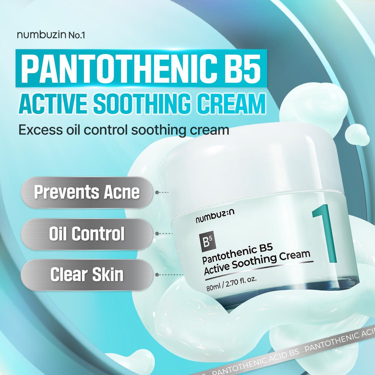 numbuzin numbuzin No.1 Cream | Pantothenic B5 Active Soothing Cream | Lightweight Hydrating Moisturizer, Pantothenic Acid, Niacinamide | Excess Oil Control, Soothes Acne | Non-Comedogenic | 2.70 fl. oz.