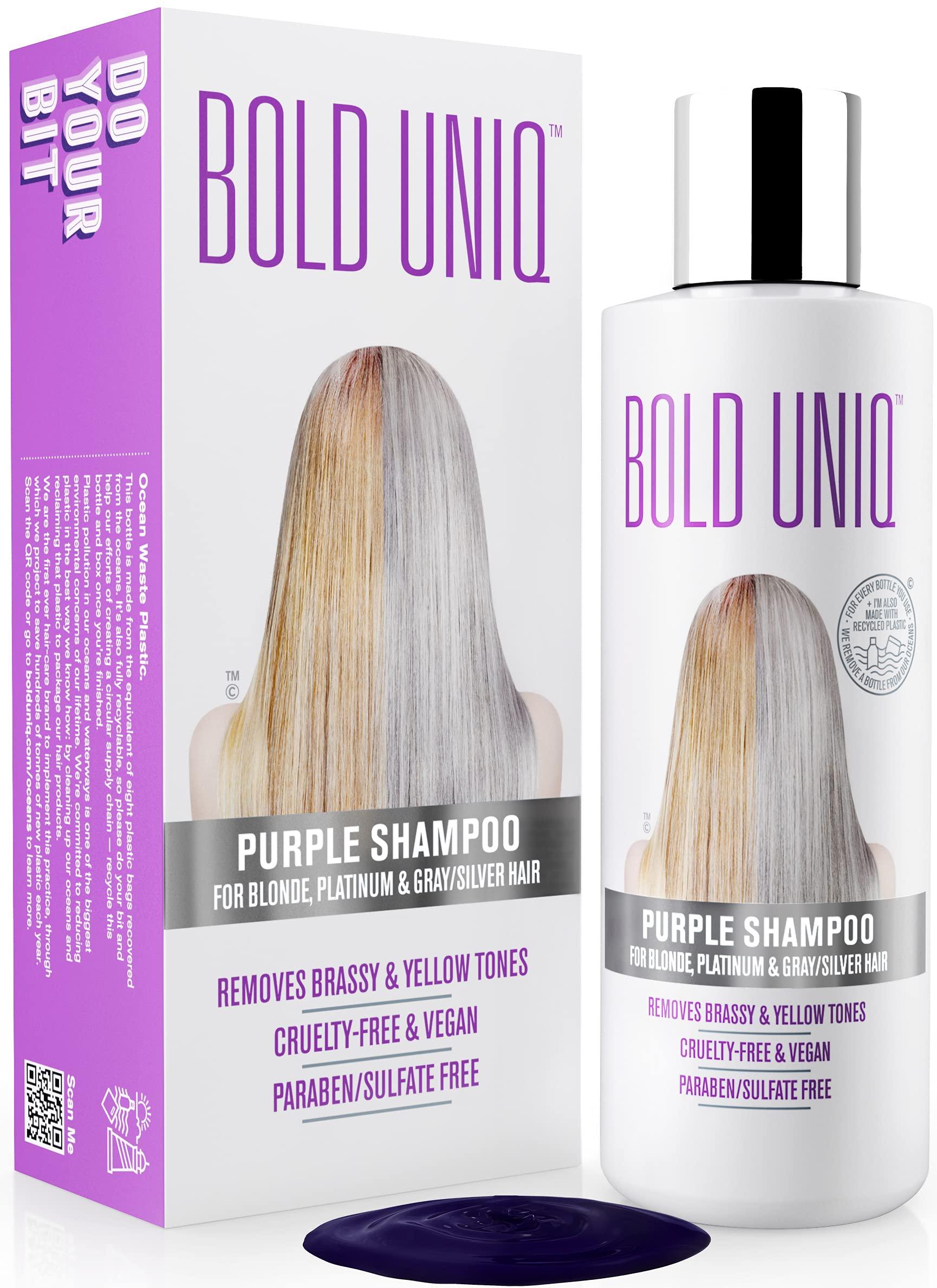 BOLD UNIQ Bold Uniq Purple Shampoo - Remove Yellow Tones & Condition Damaged Hair - For Blonde, Silver or Grey Hair - Paraben & Sulfate Free, Vegan - 8 fl oz