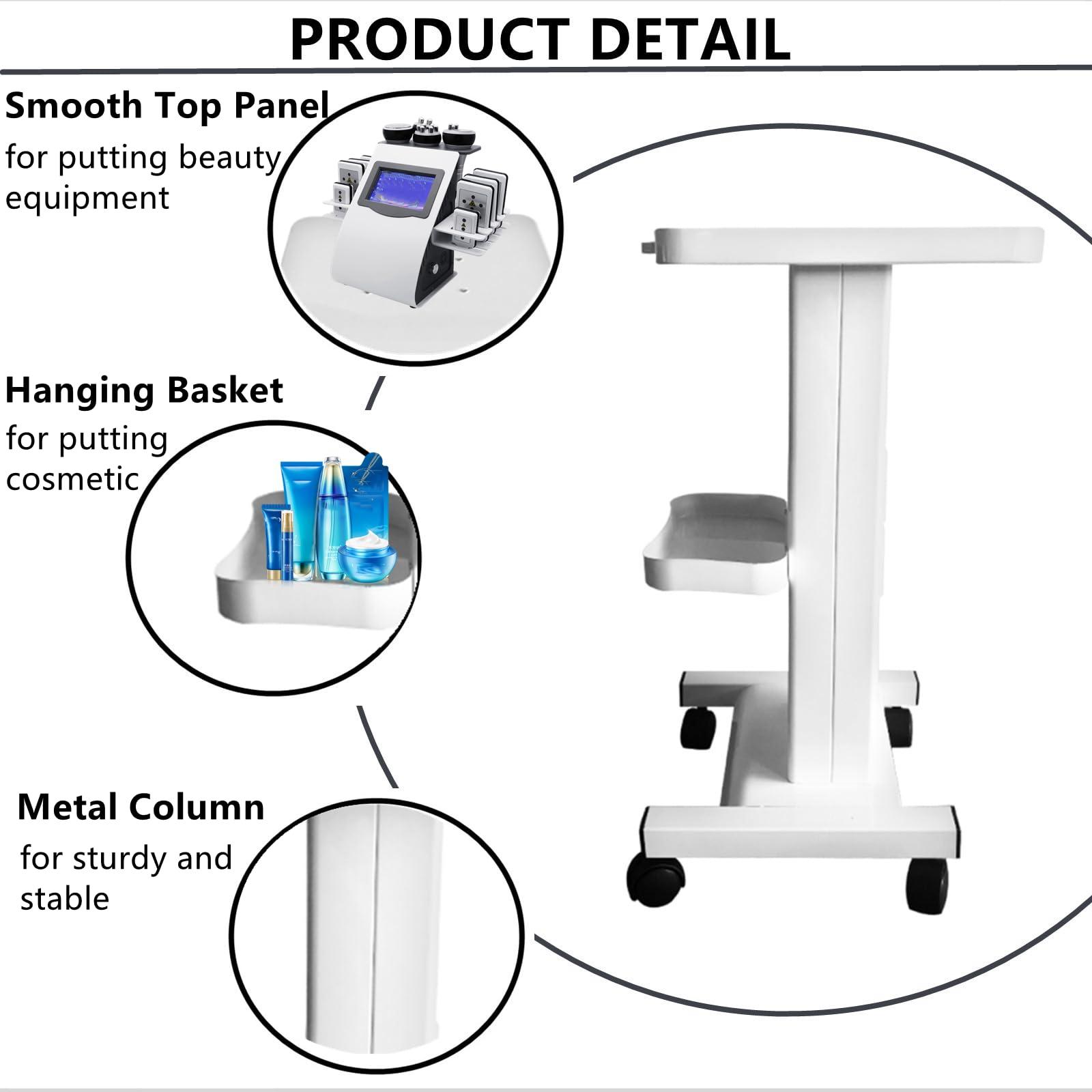 Gdrasuya10 Beauty Rolling Trolley Cart Equipment Mobile Salon Spa Service Instrument Cart White Multi-Purpose Holder Stand for Spa Machines with 110V Socket Wheels and Tray(Max Load 99lbs)